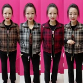 格子拉链短外套女2025时尚 中老年妈妈装 宽松大码 秋季 上衣翻领开衫