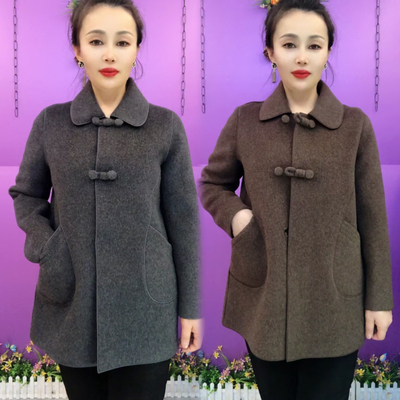 双面羊毛尼中长款时尚方领外套