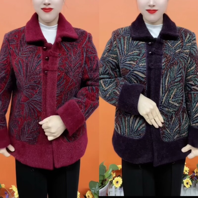 水貂绒花色保暖外套加绒加厚