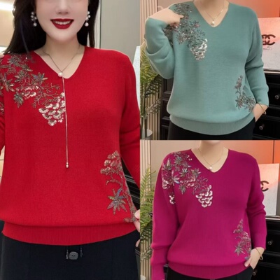 重工串珠立体套头针织衫显瘦毛衣