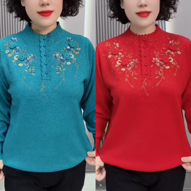 半高领毛衣打底针织衫绣花上衣