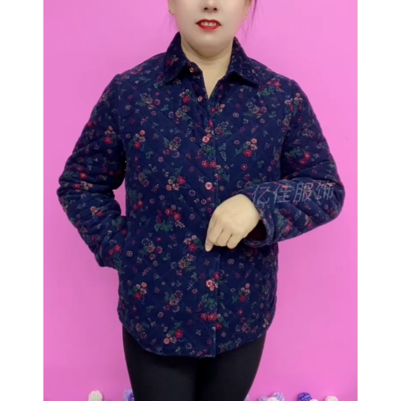妈妈薄款宽松小棉衣中老年女装夹棉外套时尚秋冬奶奶纯棉衬衫棉袄