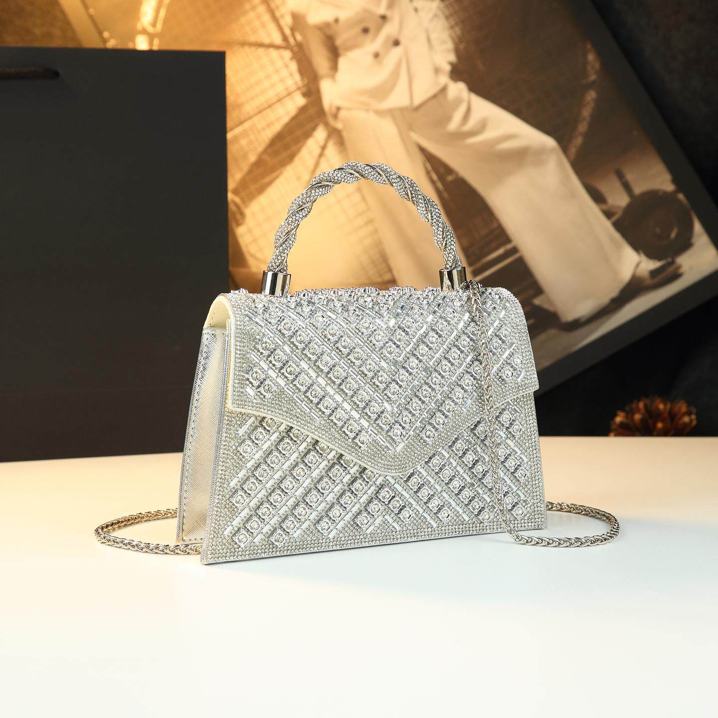 真皮闪耀女包2025新款斜挎包镶钻肩包时尚潮流名媛百搭宴会包包女