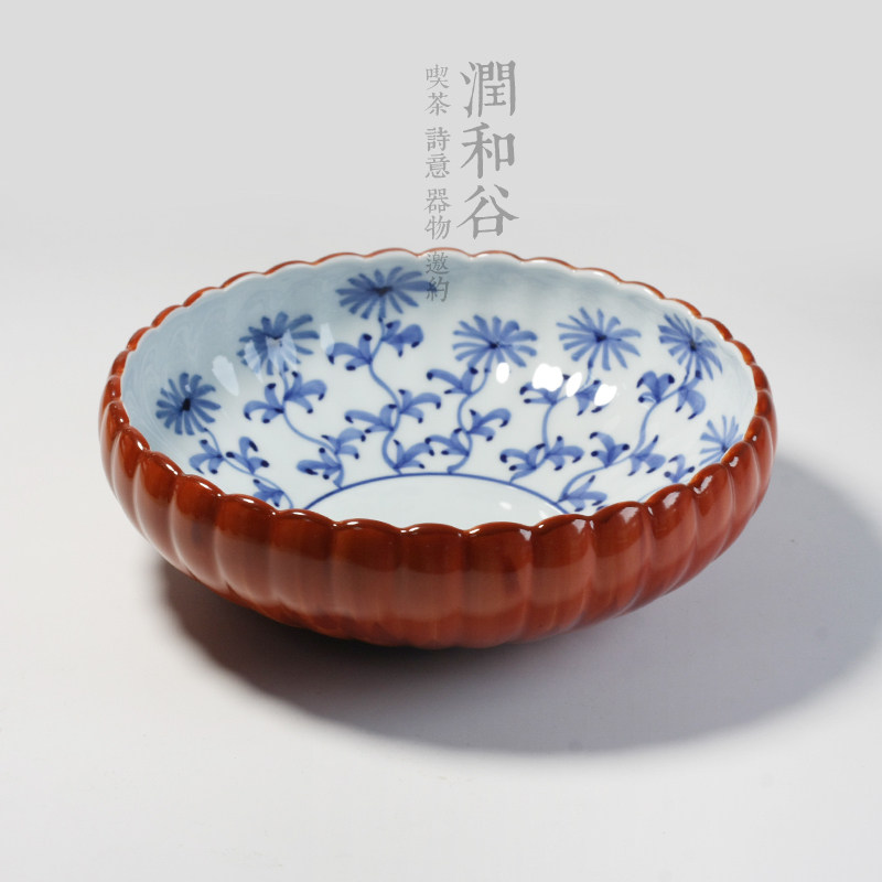 日本有田烧源右卫门窑手作朱泥菊形杯水盂碗果盘日式果子钵润和谷