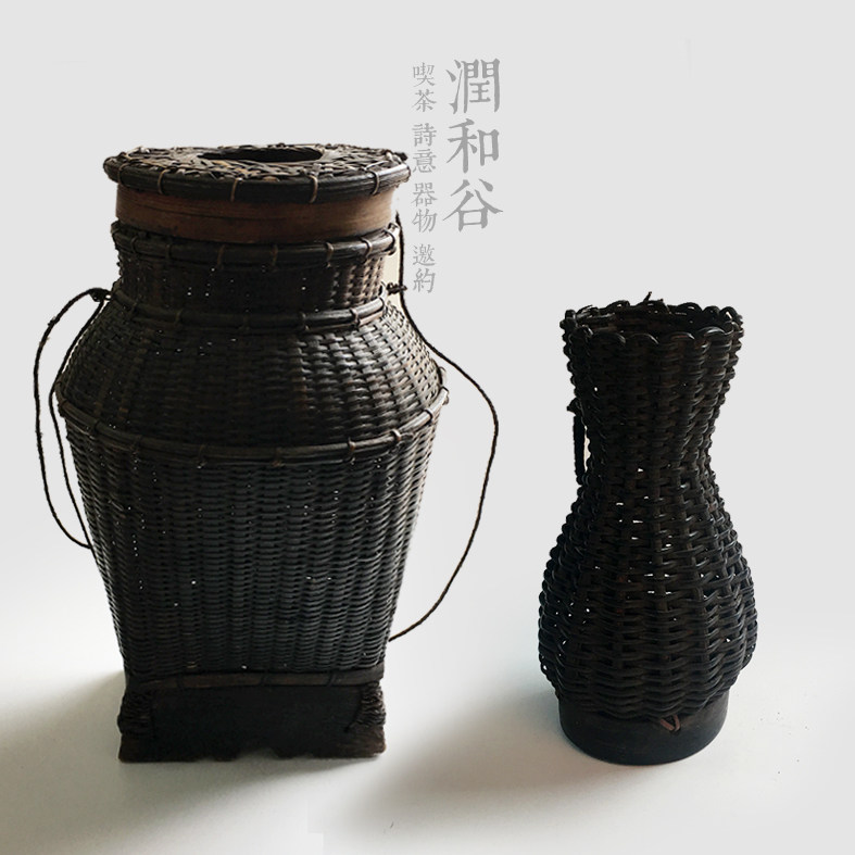 日本老物竹编花篮花器花入竹制品茶道禅意雅器花道用品摆件润和谷