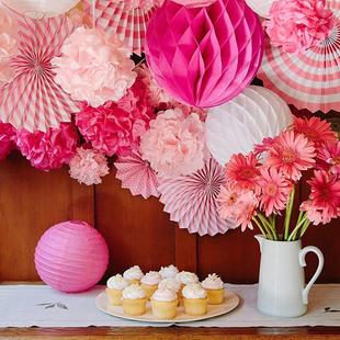 商场家居美陈布置挂饰纸扇花装饰蜂窝球纸花球夏季绿色七夕节创意