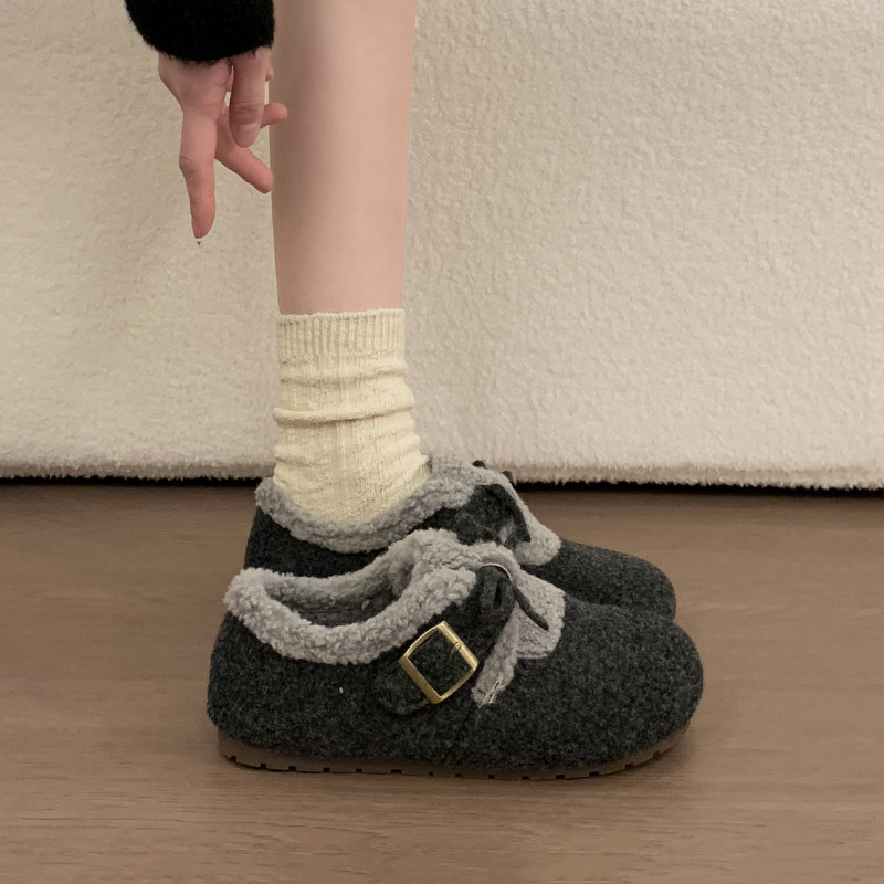 灰色加绒毛毛勃肯鞋女春秋2026新款一脚蹬全包豆豆鞋保暖穆0115w,女鞋,勃肯鞋/软木鞋,淘宝优惠券,粉丝福利购,淘宝优惠卷