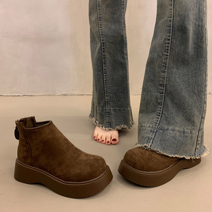 厚底靴女外穿2026新款 1223w 冬加绒马丁靴勃肯短靴子保暖棉鞋