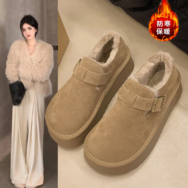厚底雪地靴女2025新款冬季一脚蹬加绒外穿毛毛勃肯鞋低帮保1215r