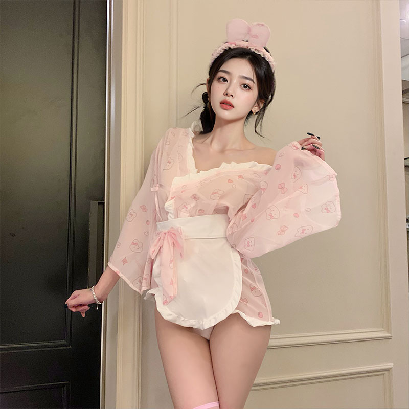 少女日系纯欲兔兔私房印花和服睡袍性感兔女郎蝴蝶结居家qq内衣