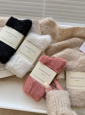 undine 秋冬水貂毛加厚袜子女ins加绒保暖防寒可爱睡眠毛毛中筒袜