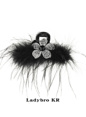 【花坞里】高级感羽毛立体花卉轻奢抓夹黑色大号半扎发夹简约发饰