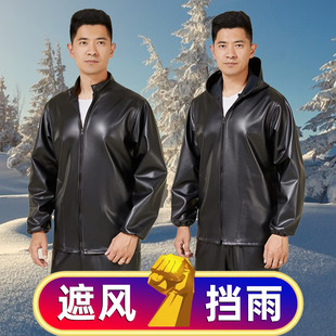 皮衣男单款皮衣皮裤套装男薄款防油防水工作服劳保