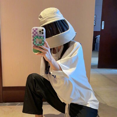 防晒帽大帽檐一体面罩全方位防紫外线遮阳帽透气女全脸骑车吹不翻