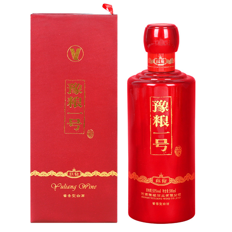 豫粮一号 红钻53度酱香型白酒 五年窖藏 500ml 单瓶 送礼婚宴用酒