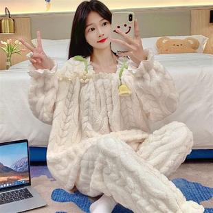 珊瑚绒睡衣女冬季长袖2024年新款法兰绒加厚保暖春秋天家居服套装