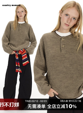 CountryMoment【男女同款】羊毛混纺/亨利领撞色毛衣针织衫外套秋