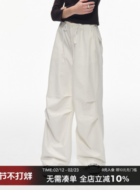 CountryMoment美式宽松廓形白色伞兵裤女全棉机能休闲工装长裤秋