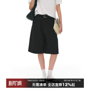 复古宽松直筒五分中裤 女外穿美式 全棉梭织格子短裤 CountryMoment