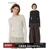 微弹长袖 CountryMoment轻复古松弛感圆领修身 豹纹打底衫 T恤女上衣
