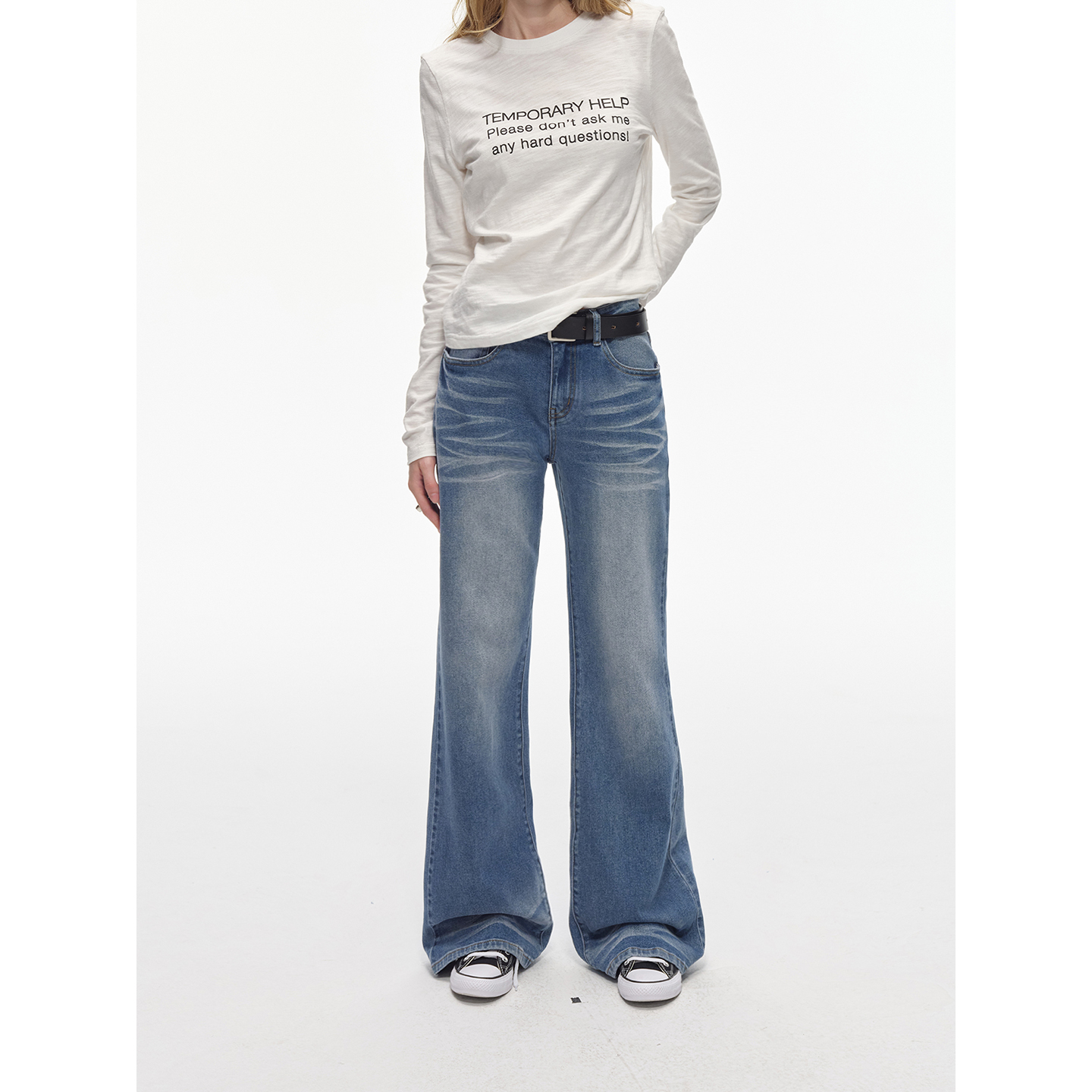 做旧猫须美式复古牛仔裤微喇长裤