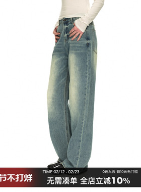 CountryMoment【男女同款】浅蓝色宽松休闲牛仔裤美式阔腿工装裤
