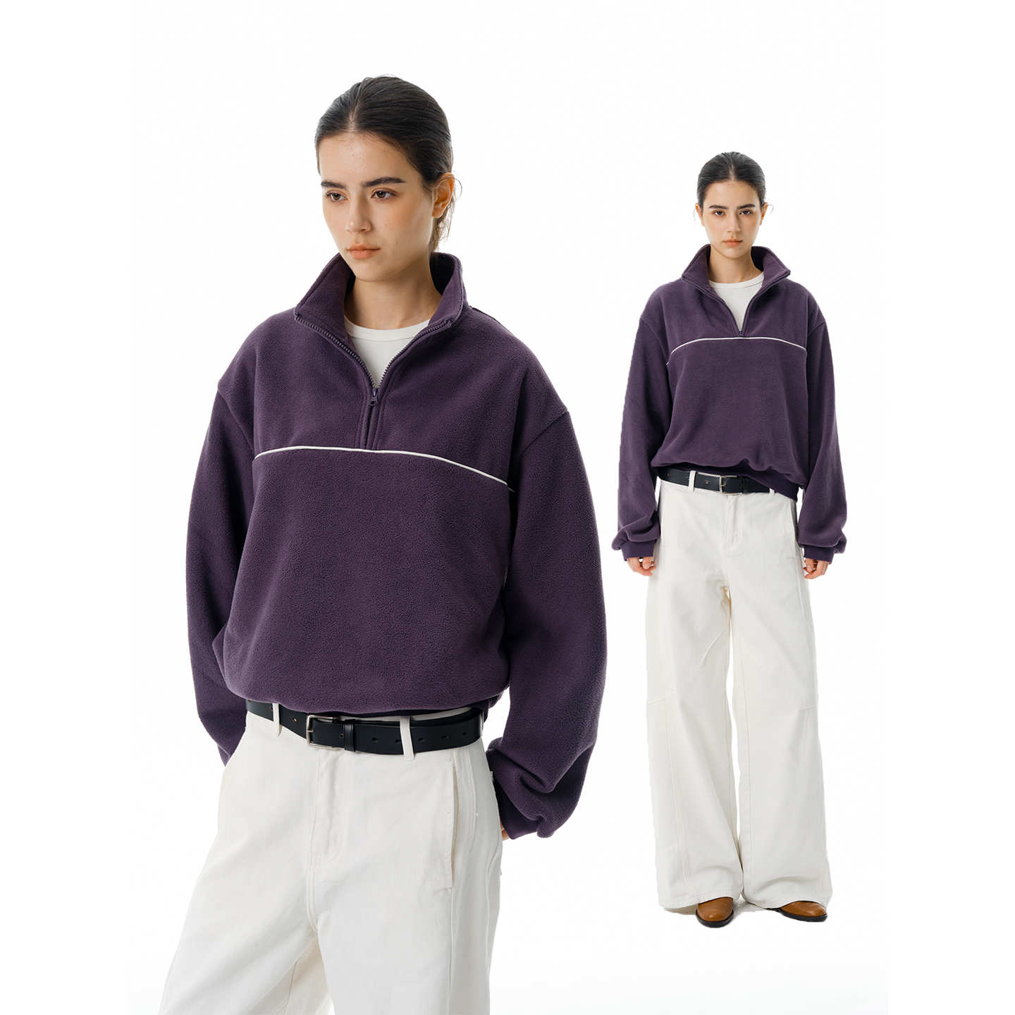 双面摇粒绒半开领卫衣秋美式复古