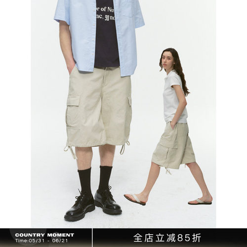 纯棉工装短裤男多口袋五分裤子女