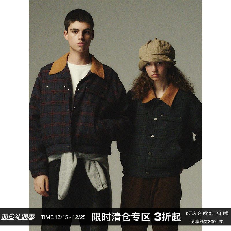 CountryMoment灯芯绒领格子棉服