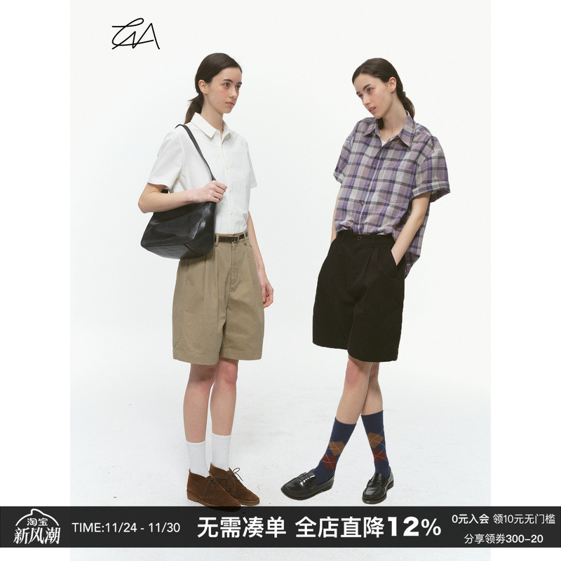 美式复古工装裤女款短裤五分裤