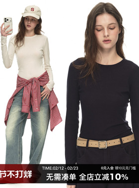 CountryMoment莱赛尔天丝长袖正肩圆领T恤女春修身显瘦内搭打底衫