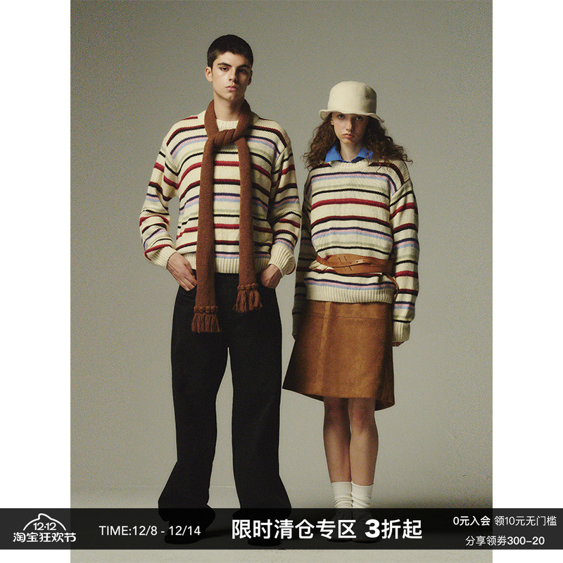 CountryMoment复古条纹圆领毛衣
