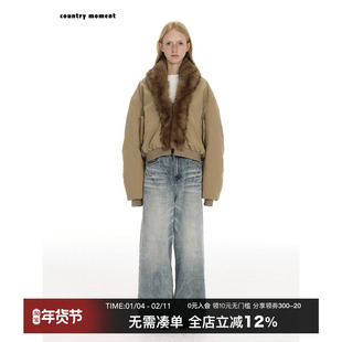 CountryMoment 美式复古座山雕外套女大毛领短款棉服cleanfit夹克