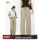 CountryMoment 女 休闲阔腿裤 纯棉卡其色基础百搭宽松牛仔长裤 美式