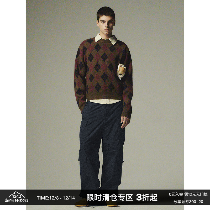 CountryMoment菱形格圆领毛衣