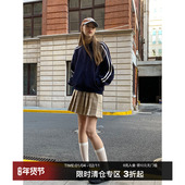 CountryMoment 美式 复古学院风卡其格纹百褶裙女小个子a字短裙