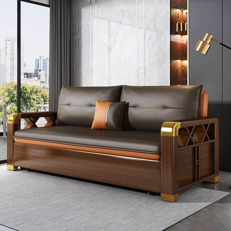实木多功能沙发床科技布客厅小户型双人两用现代简约可折叠沙发