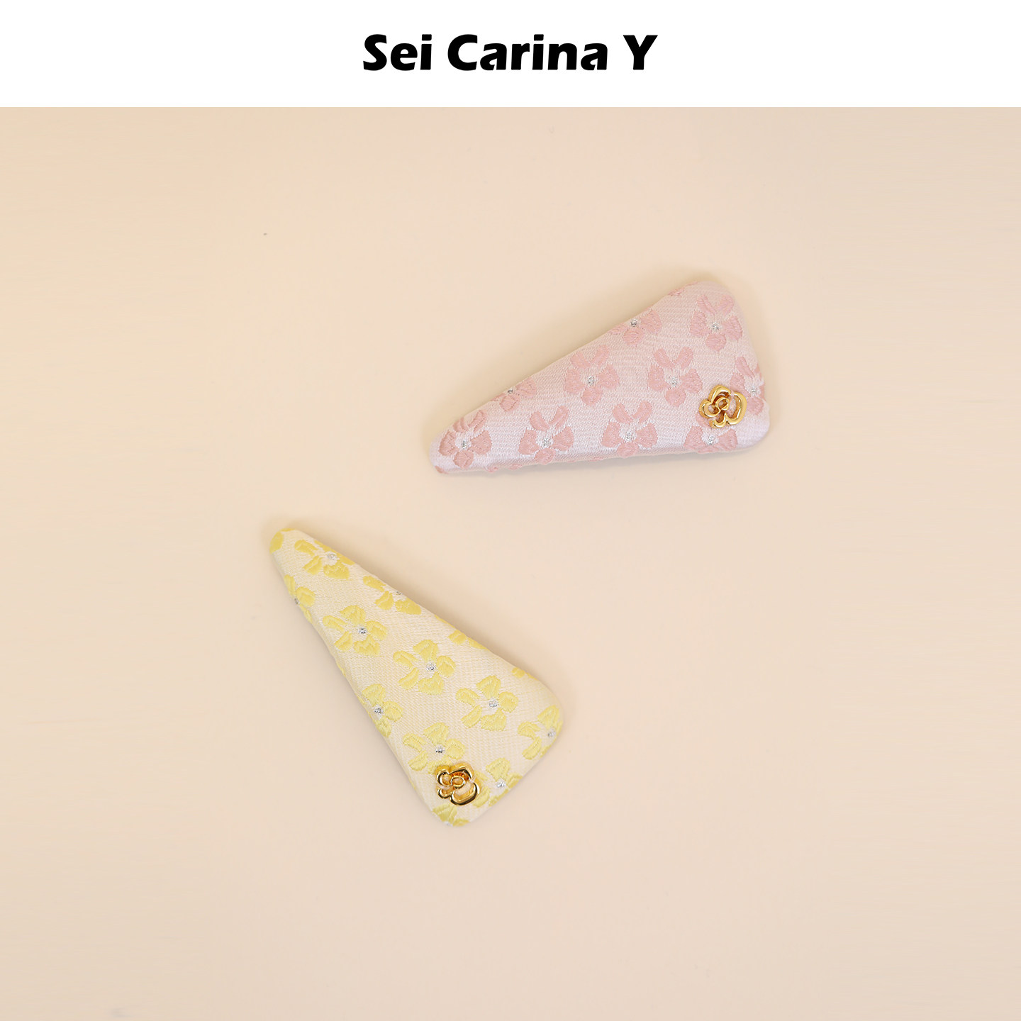 Sei Carina Y浮雕花朵三角海绵发夹长条侧边刘海夹甜美百搭女夹子