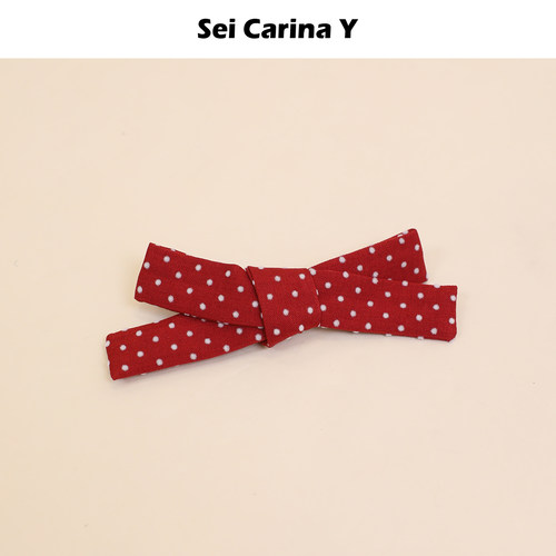 Sei Carina Y波点红色蝴蝶结发夹侧边刘海夹发饰发卡夹子复古甜美