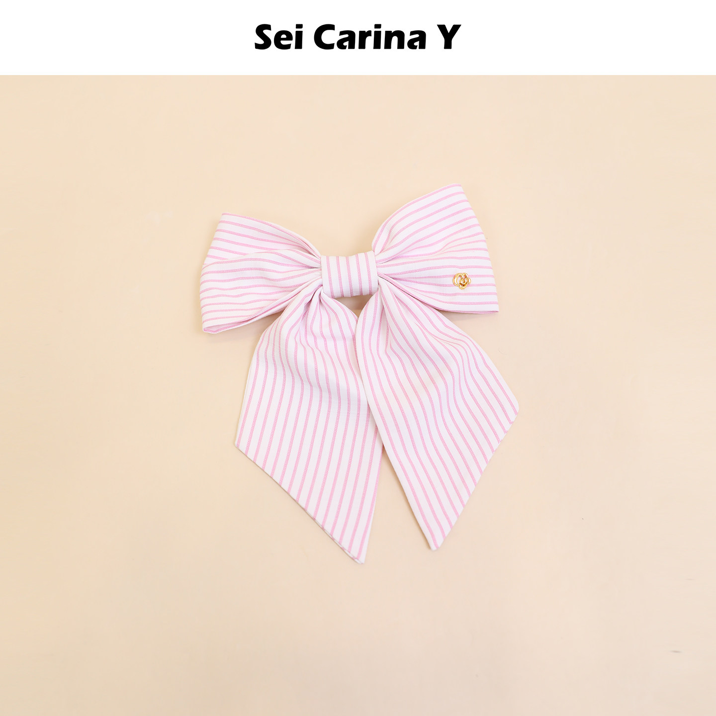 Sei Carina Y粉色条纹蝴蝶结后脑勺发夹甜美百搭气质复古发卡夹子