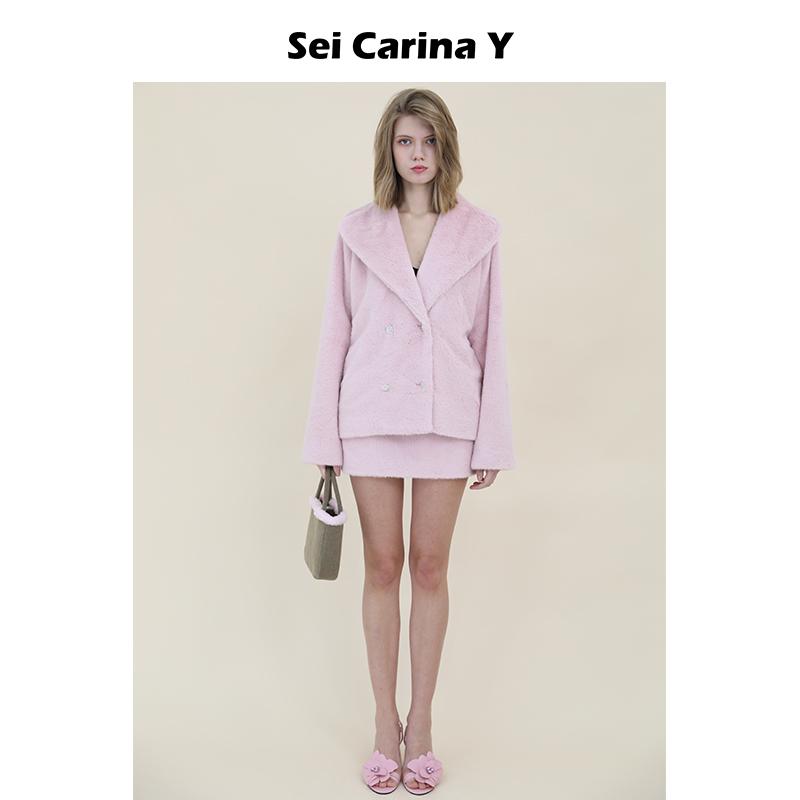 Sei Carina Y大领双排扣上衣外套秋冬套装甜美女保暖原创设计品牌