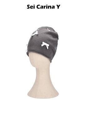 Sei Carina Y织带小蝴蝶结针织帽女秋冬新款休闲百搭高级感毛线帽