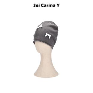 休闲百搭高级感毛线帽 Y织带小蝴蝶结针织帽女秋冬新款 Sei Carina