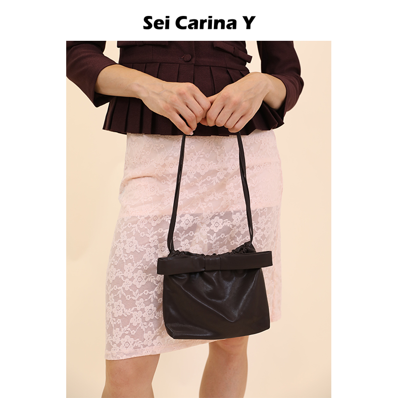 Sei Carina Y皮质蝴蝶结单肩手拎包百搭甜美时尚新款包包简约设计
