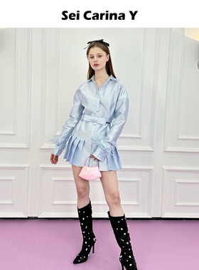 [7折]Sei Carina Y亮光丝质宽松落肩衬衫连衣裙女气质高级感上衣