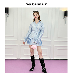 [7折]Sei Carina Y亮光丝质宽松落肩衬衫连衣裙女气质高级感上衣