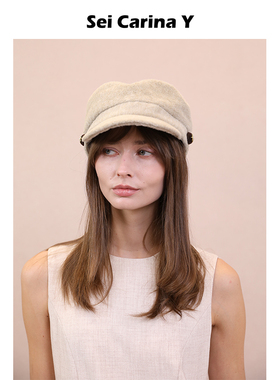 Sei Carina Y扣子装饰毛呢贝雷帽女时尚百搭英伦风秋冬新款帽子