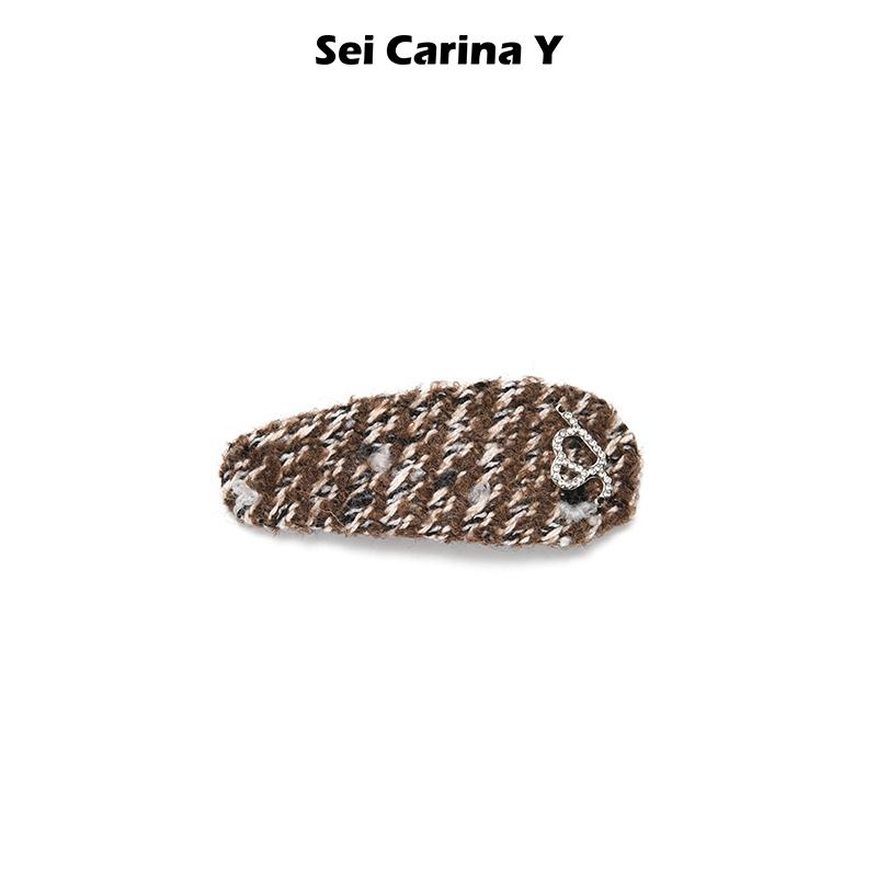 Sei CarinaY拼色毛线新logo发夹女新款小众刘海侧边夹子高级感