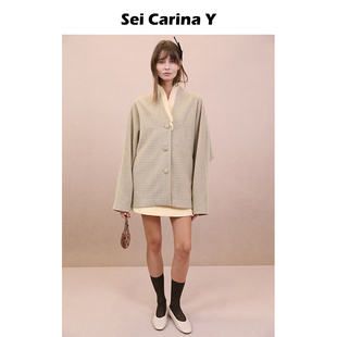 上衣百搭新款 Y网纱花边毛呢外套女宽松气质轻奢时尚 Carina Sei