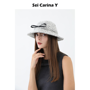 饰渔夫帽女新款 Y圆顶蝴蝶结装 秋冬大帽檐小众复古 Carina Sei